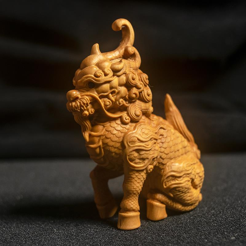 小叶黄杨木雕刻木质麒麟貔貅镇宅男工艺礼品客厅木头小摆件招财 - 图2
