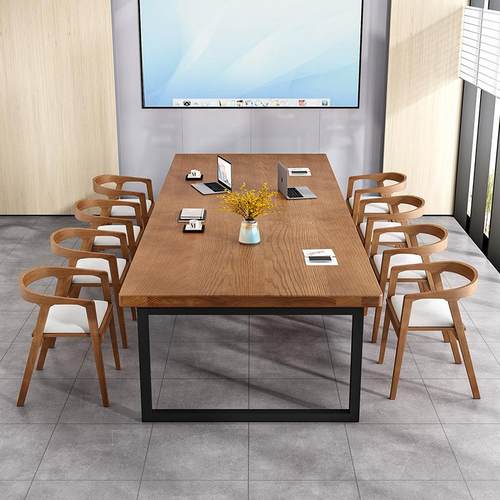 实木会议桌办公电脑桌椅组合现代简约工业风洽谈桌大长桌长条桌子 - 图1