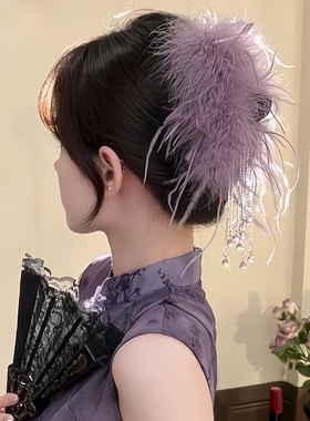 羽毛流苏抓夹女2025新款