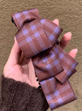 紫色格纹蝴蝶结香蕉夹发夹