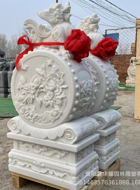 石雕门墩抱鼓石汉白玉仿古门当一对庭院别墅做旧仿古中式门鼓石