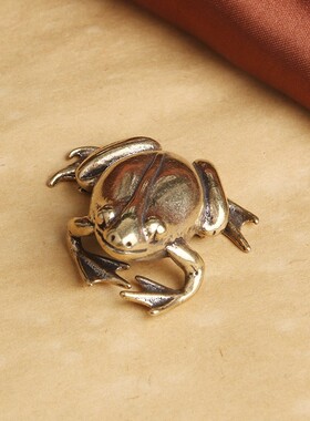 极速纯黄铜实心i复古微雕青蛙小摆件迷你铜青蛙茶宠小摆件古玩杂