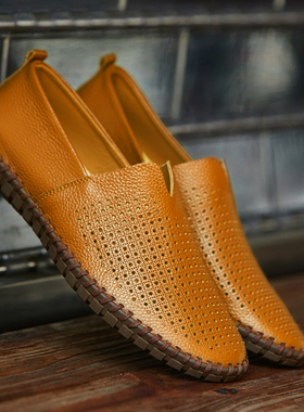 极速New Summer Memn Casual Shoes Leather Mens Loafers Handm