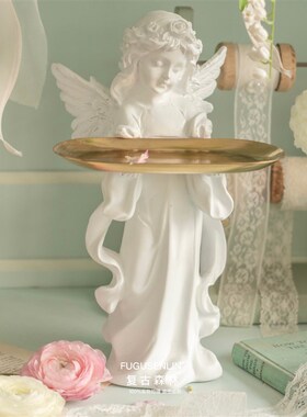 新品复古森林欧h式甜美祈祷少女天使白色树脂桌面摆件家居样板房