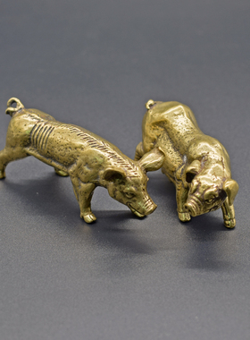 极速铜器复古实心纯铜生肖福x猪摆件黄铜小母猪猪妈妈站立小猪桌