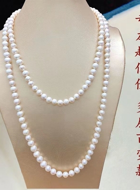 新品经典百搭珍珠毛n衣链女秋冬长款双层贝珠项链搭配旗袍饰品毛