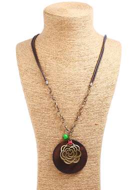 极速Punbk Jewelry Wooden Pendant Long Ladies Necklace Vintag