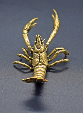 极速小龙虾茶宠小摆件手工小铜器纯D铜茶玩小玩意文玩收藏品中式