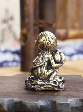 极速仿古纯铜生肖猴子献寿桃摆件家居饰品创意老人贺寿Z礼品黄铜