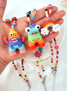 极速Hip Hop Colorful Punk Moxnster Rainbow Pendant Necklace