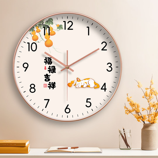 挂钟钟表简约家用客厅装饰画事事如意福禄好免打孔时钟挂表石英钟