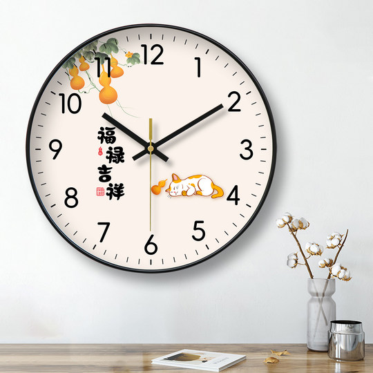 挂钟钟表简约家用客厅装饰画事事如意福禄好免打孔时钟挂表石英钟