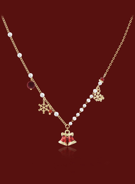 原创圣诞节雪花铃铛锁骨链女时尚百搭珍珠项链小众设计高级感颈链