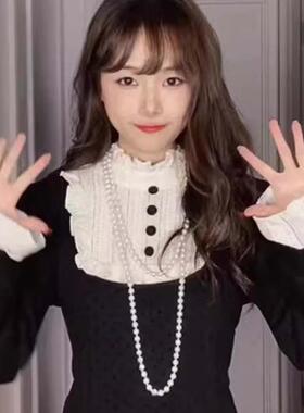 细细同款秋冬贵气感大小姐珍珠项链双层百搭长毛衣链复古装饰链子