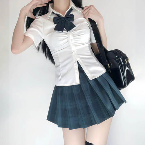 学院风夏季jk制服收腰衬衫白色绑带款短袖衬衫小个子女生显瘦上衣 - 图3