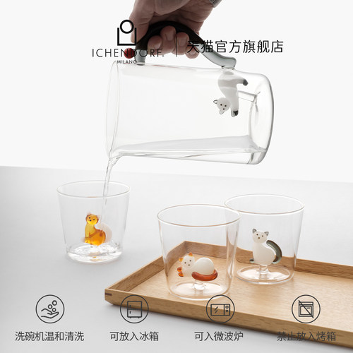 ICHENDORF新品意大利手工玻璃杯无铅高硼硅立体动物cat猫可爱水杯 - 图0