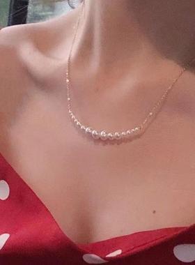 极速珍珠项链锁骨微笑天然淡水女A14k金链轻奢包小众简约渐层设计