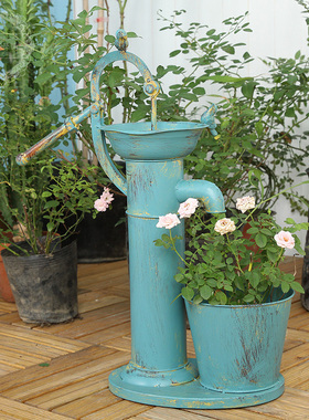 极速美式乡村复j古铁艺压水机摆件 阳台户外花园露台橱窗花店创意