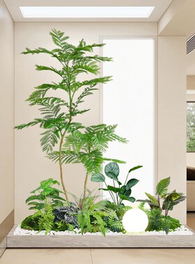 新品网红风仿g真绿植造景组合室内热带假植物景观楼梯拐角装饰仿