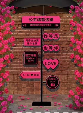 新品网红打卡摆件路牌定制指示牌奶茶咖啡店装饰厅W馆墙面壁拍照