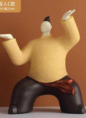 新中式功夫太极人像家居客厅电视柜玄关酒柜树脂工艺品装饰品摆件