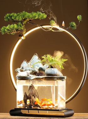 极速流水b摆件灯圈倒流香炉家居招财家用客厅桌面鱼缸装饰创意开