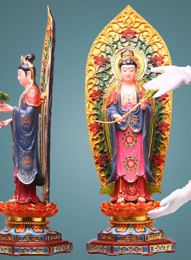 新品唐三彩西方i三圣树脂佛像 阿弥陀佛 观音菩萨  家居供奉工艺