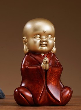 极速佛系小和尚小沙弥禅意v家居饰品办公桌摆件茶台桌面铜工艺品