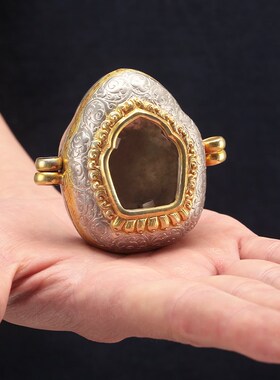 极速黄铜擦擦盒手工双色装物带窗莲花金格桑花嘎乌U盒纯尼泊尔项