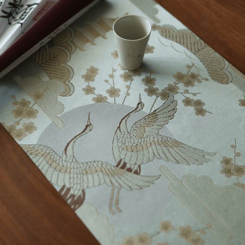 极速西阵织防水茶席仙q鹤桌旗布禅意布艺软饰茶具垫中式现代茶台,淘宝优惠券,粉丝福利购,淘宝优惠卷