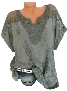 极速woman shirt 2020 V Neck Short Batwing Sleeve UBlouse Flo