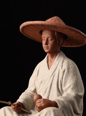 新品姜太公c钓鱼摆件创意紫砂人物姜子牙禅意假山鱼缸盆景造景装