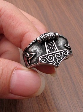 极速Vintage Viking Mjorlnir Thors Hammer Ring Men Nordic 31