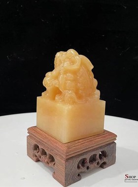 极速天然黄玉貔貅印章摆件新中式C家居客厅玉玺大印官印办公桌送