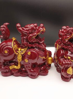 朱砂红色貔貅摆件公母一对招财旺财聚财客厅家用办公室皮丘貔犰