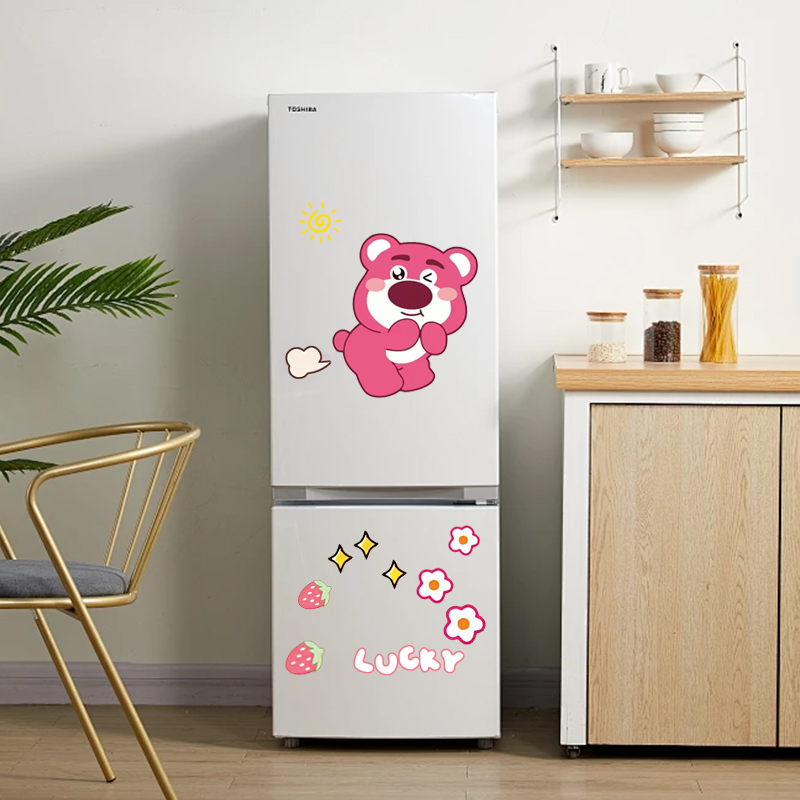 卡通双开门冰箱贴纸草莓熊小图案贴画墙壁装饰门贴墙贴柜子贴防水