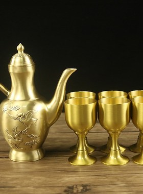 速发黄铜酒具铜加铜白酒酒具酒装厚酒杯家用仿古装饰品套柜摆件