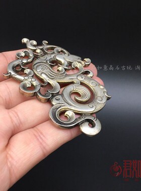 速发件古工艺白铜貔貅图把挂仿铜雕件腾件 腰牌古玩铜器收藏