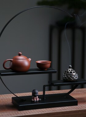速发茶室古饰摆众铁艺收纳新中式博装架侘寂风柜子桌面办公室小件
