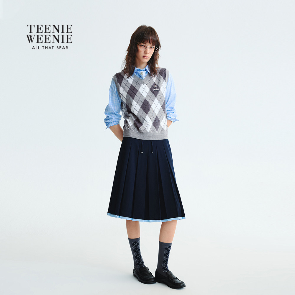 TeenieWeenie小熊女装毛针织衫2025秋季新款学院风菱形格V领背心,淘宝优惠券,粉丝福利购,淘宝优惠卷