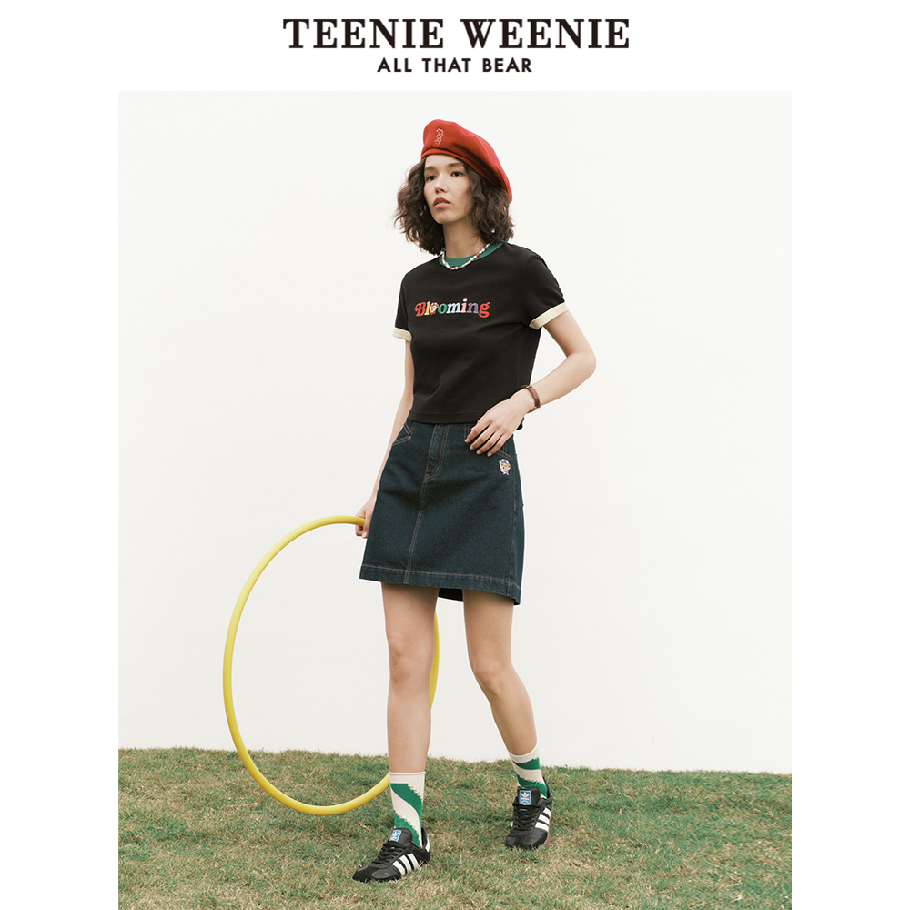 TeenieWeenie小熊棉质圆领彩虹T恤修身短款上衣休闲女夏季小个子-图0