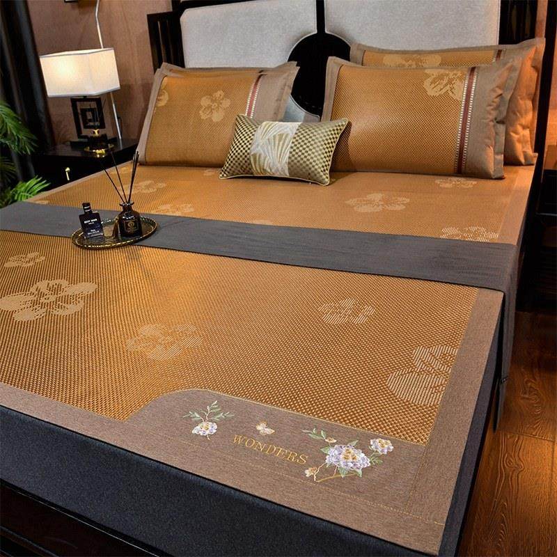 冰藤席双面冰丝凉席三件套夏季折叠席子单双人空调席夏天草席1.8m,淘宝优惠券,粉丝福利购,淘宝优惠卷