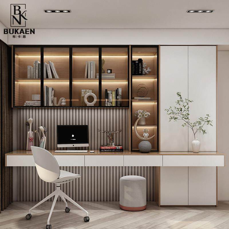 福人现代简约双人书桌书架一体组合柜学习桌学生家玻璃门书柜定制,淘宝优惠券,粉丝福利购,淘宝优惠卷