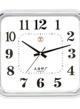 上海工字方形钟表静音大字体时尚简约挂钟石英钟客厅卧室教室挂菖