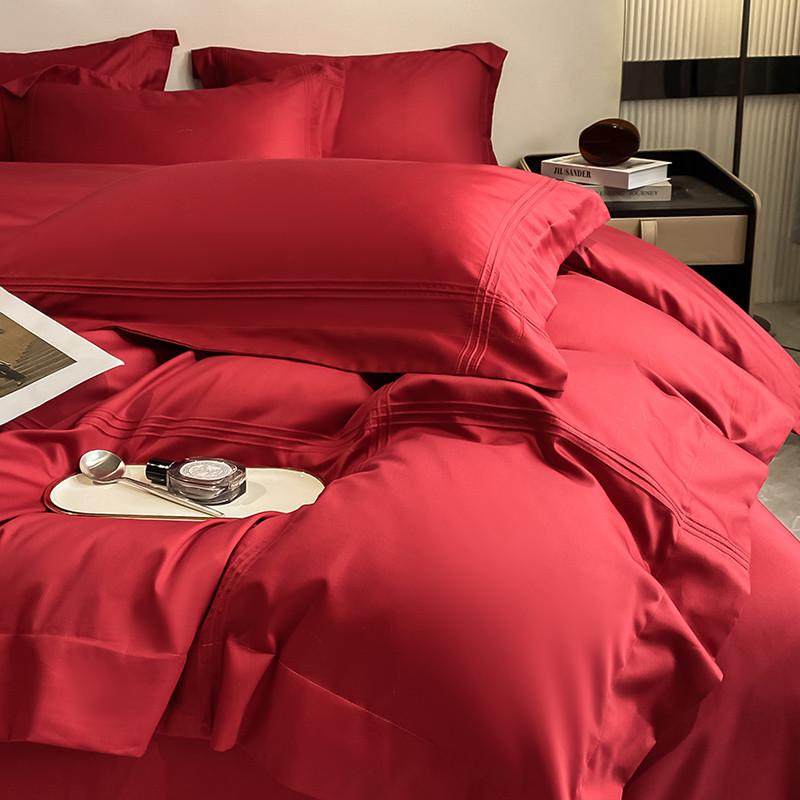 约高级结婚铺床上用品100支长绒棉纯棉红色床单婚庆纯色四件套4,淘宝优惠券,粉丝福利购,淘宝优惠卷