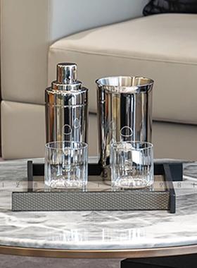 孔河方皮托盘电镀陶瓷花器玻璃酒杯样板房销售部客厅茶几装饰