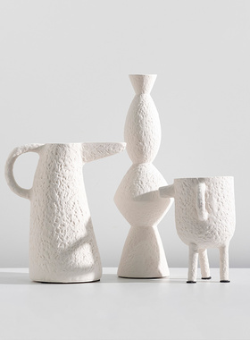 极速装饰推荐侘寂风白色抽u象摆件花器居家陶瓷样板房酒店客厅花