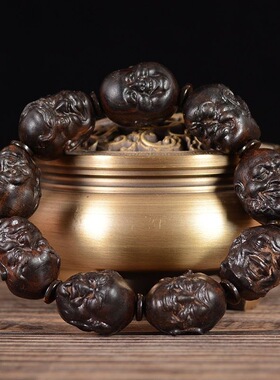 极速沉香b木十八罗汉手串雕刻貔貅佛珠男女款手链小叶紫檀木念珠