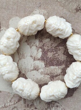 极速文玩象牙f果雕刻手串貔貅有求必应手把件猛犸象牙男女佛珠工