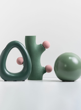 新品装饰推荐绿色带球o花器简约创意家居玄关客厅样板间装饰品插